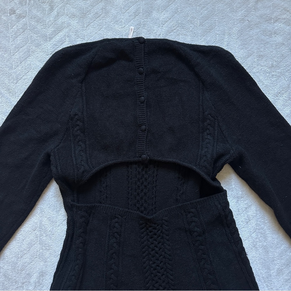 Free People Knit Back Cut Out Sweater Mini Dress Black Size L - Picture 5 of 9